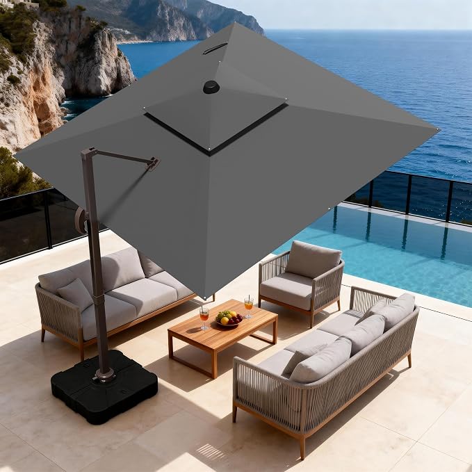 10x10Ft Patio Umbrella Outdoor Cantilever Rectangle Umbrella, 6-Level Tilt & by ORYNTREX