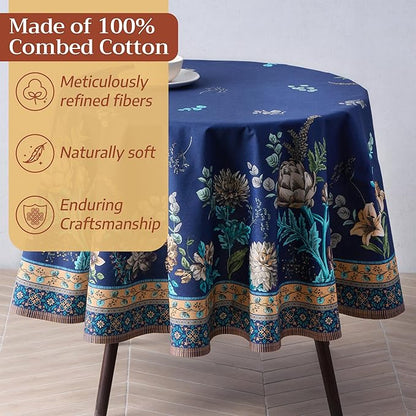 Maison d'Hermine Premium Table Cloth Round Table 100% Cotton 70 Inches Tablecloth Reusable Decorative Everyday Use for Dining Room, Farmhouse, Home, Party, Festive & Wedding - Artichoke