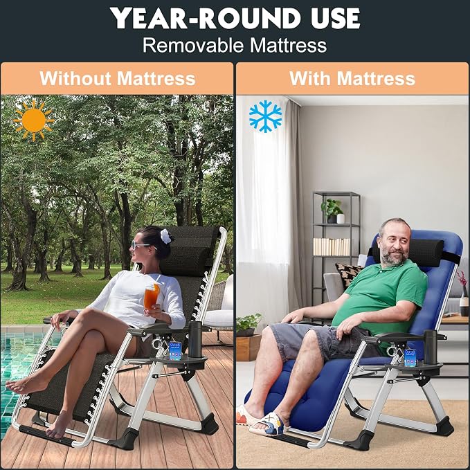 MOPHOTO Zero Gravity Chair, Outdoor Padded Lounge Chair - Image 4