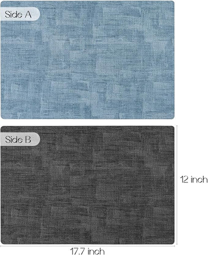 Romanstile Reversible Vinyl Placemats Set of 8, Faux Leather 100% Waterproof Oil-Proof Wipeable Place Mats, Heat Resistant Dual Sided Table Mats for Kitchen/Dining/Party (Grey Sky Blue, 12 x 17 Inch)