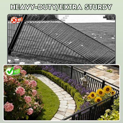 Garden Fence 32in (H) x 90ft (L), 35 Panels + 5 Gates, Durable Outdoor Yard Barrier, Secure Garden Fencing Weather-Resistant Fence Ideal for Pets, Privacy & Decoration, Black Silver