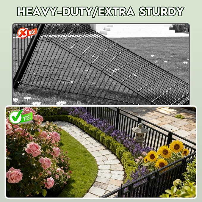 Garden Fence 32in (H) x 54ft (L), 21 Panels + 3 Gates, Durable Outdoor Yard Barrier, Secure Garden Fencing Weather-Resistant Fence Ideal for Pets, Privacy & Decoration, Black Silver