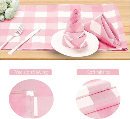 Buffalo Plaid Table Napkins Set of 50 Checkered Cloth Napkins 17x17 inch Washable Dinner Gingham Pattern Napkins Soft Napkins for Wedding Party Dining Banquet(Pink and White)