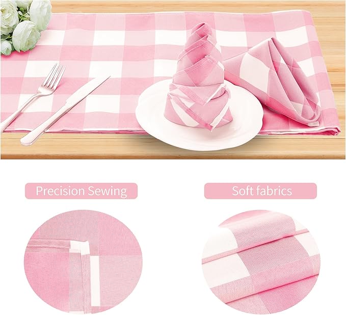 Buffalo Plaid Table Napkins Set of 25 Checkered Cloth Napkins 17x17 inch Washable Dinner Gingham Pattern Napkins Soft Napkins for Wedding Party Dining Banquet(Pink and White)