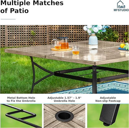 MFSTUDIO Patio Dining Set for 8, Patio Table and Chairs Set with Umbrella Hole, 9 Piece Metal Outdoor Dining Set, Outdoor Patio Furniture Set for Deck Backyard Poolside Garden