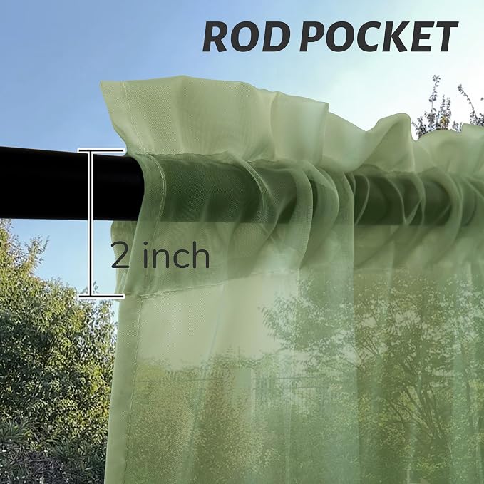 Outdoor Sheer Curtains for Patio Waterproof, 2 Panels Rod Pocket Indoor/Outdoor - Image 3