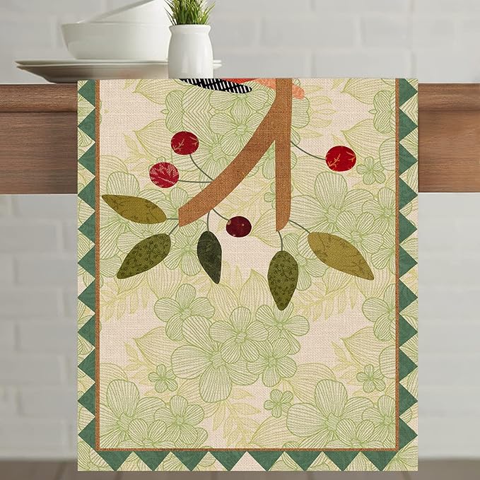 Seliem Summer Birds Tree Branches Table Runner, Cardinal Home Kitchen Dining Decor, Spring Seasonal Farmhouse Decorations Indoor Outdoor Party Supply 13 x 108 Inch