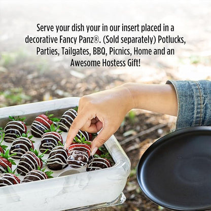 Fancy Panz- Limited-Edition Bundle - White Classic Aluminum Foil Pan Carrier with Lid + Deviled Egg + Charcuterie Insert - Food Serving Tray - Portable Casserole Carrier with Lid - Made in The USA