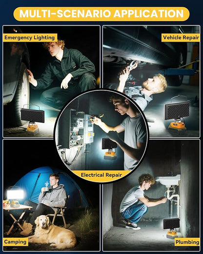 Ecarke LED Work Light Compatible with DeWALT 20V, 100W 10000LM Cordless Flashlight, 7" Battery Flood Light with Low Voltage Protect for Emergency, Job Site & Security Lighting, Battery Not Included