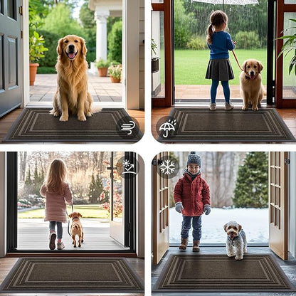 Buganda Front Door Mat Indoor Outdoor Entrance, Non-Slip Natural Rubber Doormats, Easy Clean, Low Profile, Dirt Trapper Entryway Floor Mats for Outside, Garages and Patios, 36x24, Brown