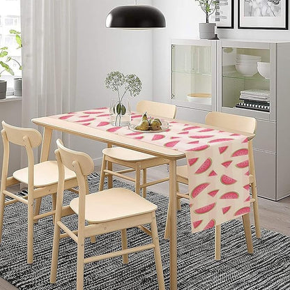 Fruits Table Runner, Tasty Summer Fruit Watermelon Stripes Fun Art Print Table Runner for Kitchen Dining Party Holiday Home 13x90in