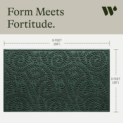 WaterHog Indoor/Outdoor Door Mat, 3' x 5', Made in USA, Durable & Skid-Resistant Front Door Rug, Decorative, Water-Trapping & Heavy-Duty Entryway Floor Mat For Your Home, Boxwood Collection, Evergreen