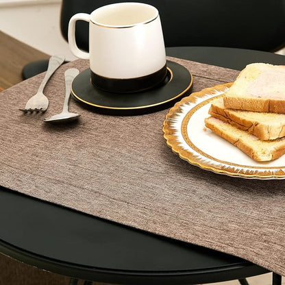 Mebakuk Linen Farmhouse Table Runner Large Burlap Style Soft and Waterproof Decorative Fabric Runner for Outdoor Wedding and Dinner (14 x 90 Inch, Flaxen)