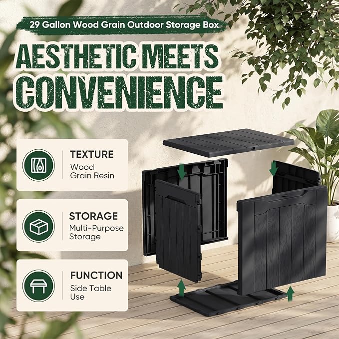 Devoko 29 Gallon Deck Box, Waterproof Resin Outdoor Storage Box | Lockable and - Image 3