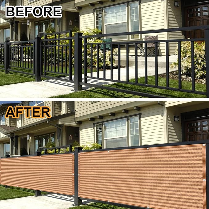 Eden's Decor Balcony Privacy Screen Brown/Khaki 4'x 32' Cover Mesh Windscreen Weather-Resistant UV Protection for Backyard Deck, Patio, Balcony, Pool, Porch, Fence, Railing, Gardening