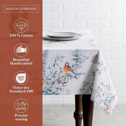 Maison d' Hermine Table Cloth Rectangle Table 100% Cotton 60 x 108 Inches Fall Tablecloth Reusable Everyday Use for Thanksgiving Christmas Decorations Dining Farmhouse Party (Whitish Shabby Chique)