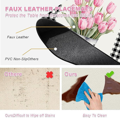 Placemats Set of 4 - Faux Leather Heat Resistant Placemats for Dinner Table, Non-Slip Waterproof Oil-Proof Washable Reusable Placemat for Indoor Outdoor Kitchen Decor, 15.75In*11.81In