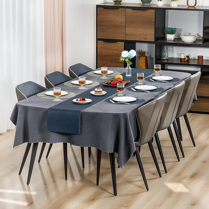 Myir JUN Round Placemats Dual Sided, Faux Leather Place Mats Set of 6 Indoor Placemat for Dining Table Outdoor Place Mat Non-Slip Washable Table Mats (Gray Blue, Set of 6)