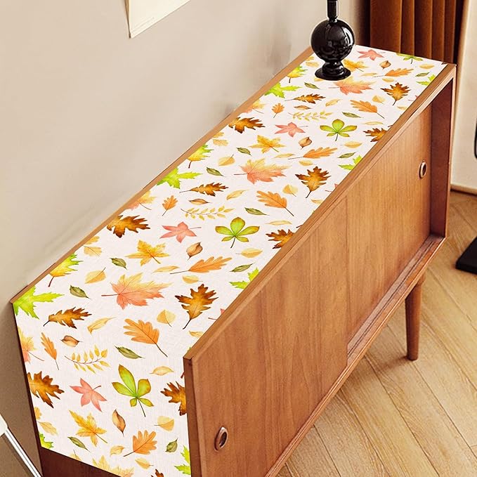 Fall Table Runner, Farmhouse Seasonal Autumn Maple Leaves Harvest Thanksgiving Coffee Table Center Decor for Home Kitchen Dining Patio Holiday Party Indoor Outdoor Table Decorations, 13"x72" Inch