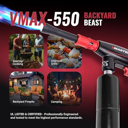 MASTER APPLIANCE VMAX-550 2-in-1 Propane Torch - High Powered Grill Gun & Fire Pit Starter - Self-Igniting Flame for BBQ's, Charcoal, Campfires & Sous Vide - Pro Grade Design, Engineered in USA