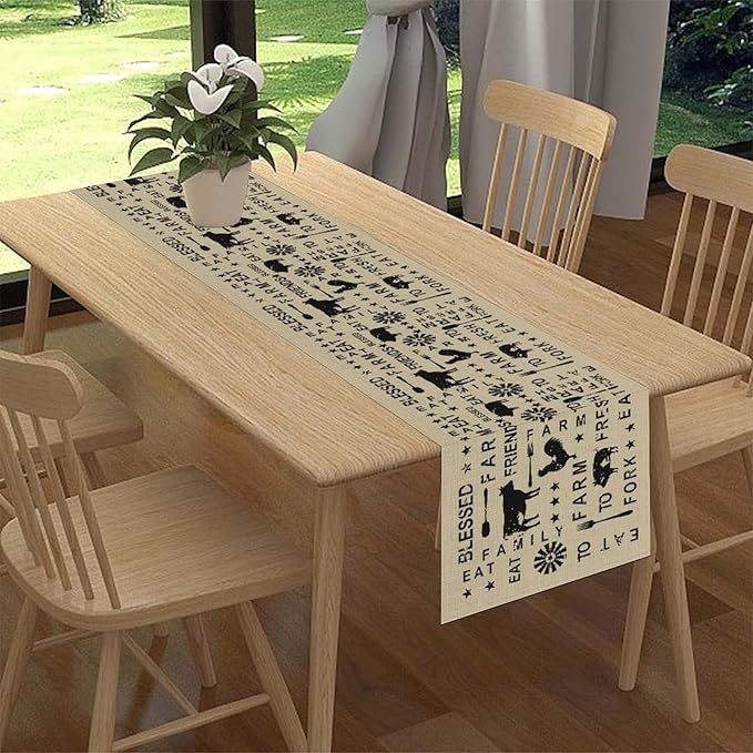 Farm Animals Table Runner, Rustic Farmhouse Cow Pig Rooster Coffee Table Center Decor for Home Kitchen Dining Patio Holiday Party Indoor Outdoor Table Decorations, 13"x72" Inch