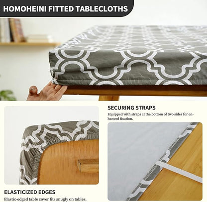 Rectangle Picnic Table Cloth, Elastic Waterproof Fitted Vinyl Tablecloths for 8 Foot Tables, Wipeable Flannel Backed Table Covers for Dining, Camping, Outdoor(Grey,30"x96")
