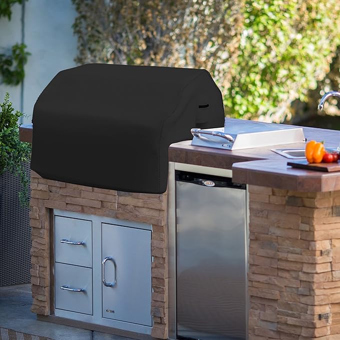 Covers & all Built-in Outdoor Grill Cover, Durable Heavy Duty 18 Oz Waterproof Cover Tuff Material with Air Pocket & Elastic for Snug Fit (44" W x 27" D x 26" H inches, Black)