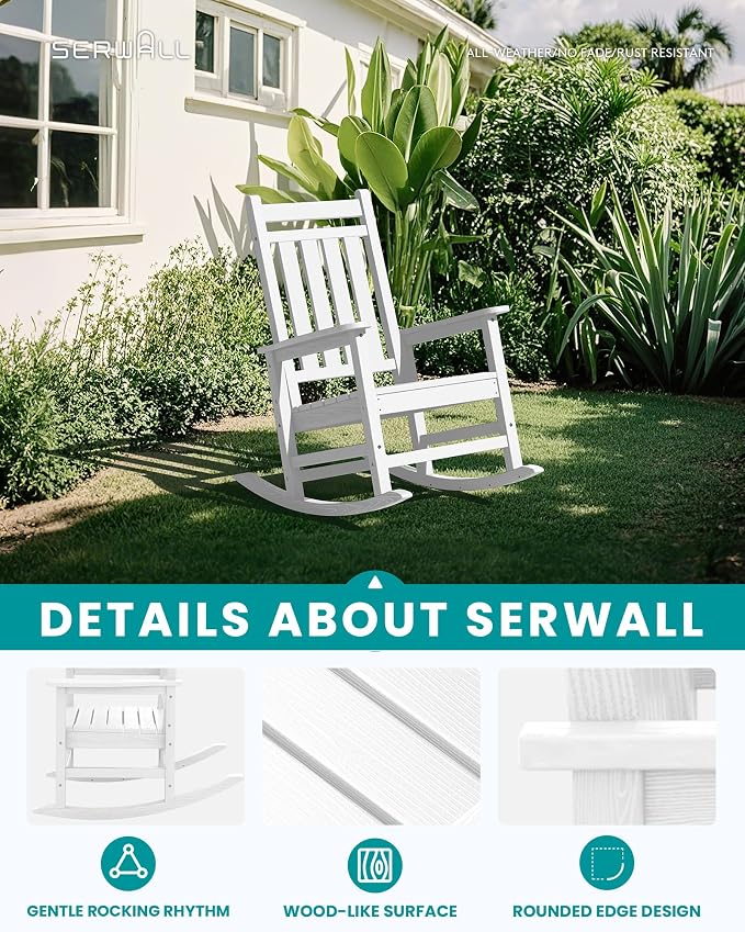 SERWALL Outdoor Rocking Chair Set of 2, Adult HDPE Rocking Chair, Oversized - Image 7