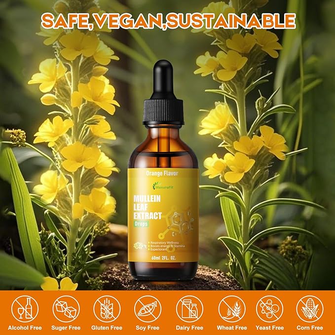 Mullein Drops for Lungs Liquid - Support Respiratory Herbal Supplement,Mullein Leaf Extract for Lungs Cleanse with Cordyceps, Marshmallow Root & Licorice Root Extract 2 fl oz