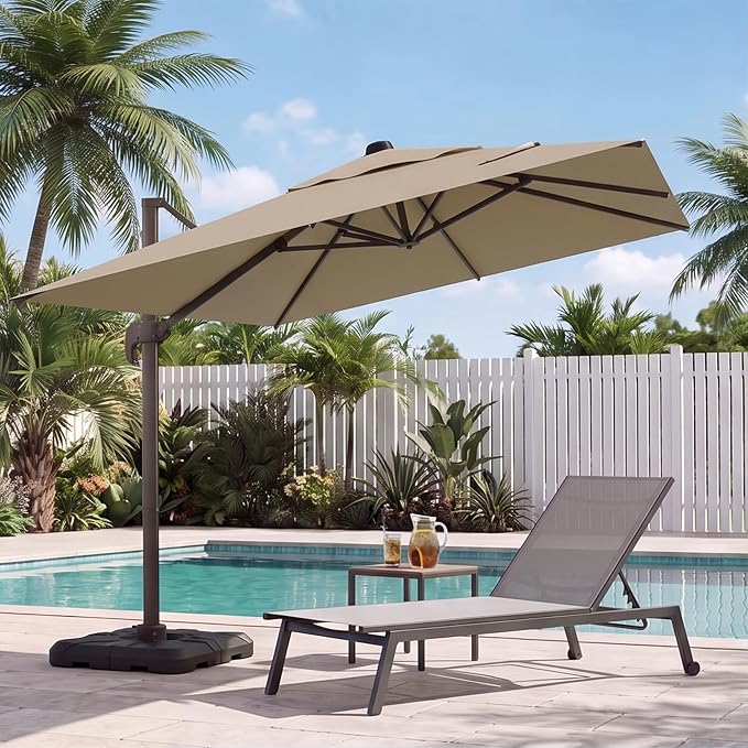10x10 FT Patio Cantilever Umbrella, Rectangular Heavy Duty Offset Umbrella by VEGOND