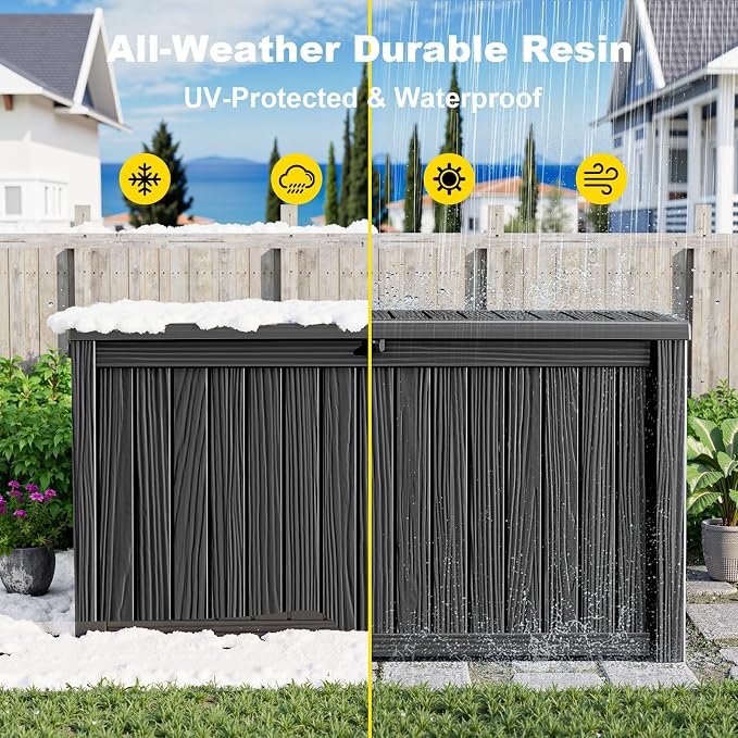 230 Gallon Large Outdoor Storage Box, UV Resistant Resin Deck Box, Hydraulic - Image 7