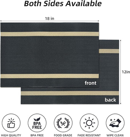 Luxurious Placemats Set of 8,Vinyl Table Place Mats Stain Resistant Foldable Placemats Washable Wipeable Placemat for Kitchen Dining Table Decoration Indoor Outdoor (Black)