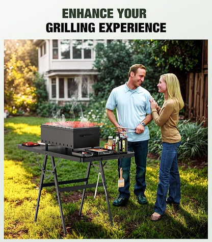 Foldable Grill Table with Mesh Desktop, 200lbs 4Ft Portable Folding Table, Height Adjustable Metal Table for Ourdoor, Camping, Picnic, BBQ and Beach, RV, 47.24" L x 23.62" W