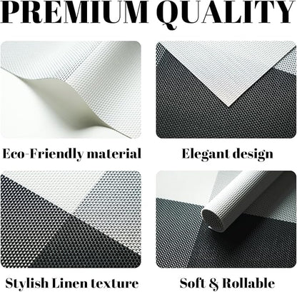 Placemats Set of 8 Vinyl/Plastic Woven Place Mats for Kitchen Table Indoor/Outdoor Washable Placemat Wipeable Dining Table Mats (Grey Grid,8)