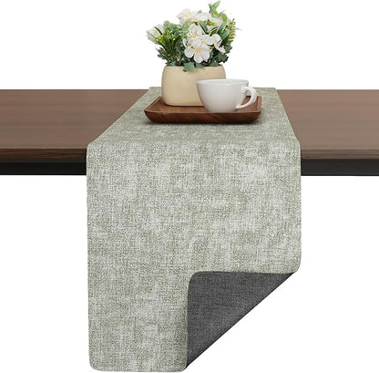 Table Runners 55 Inches Long, Dual-Sided Faux Leather Farmhouse Table Runner Waterproof Non-Slip for Living Room Party Home Decor Holiday Decorations(Gray Grass Green, 15 x 55 Inch)