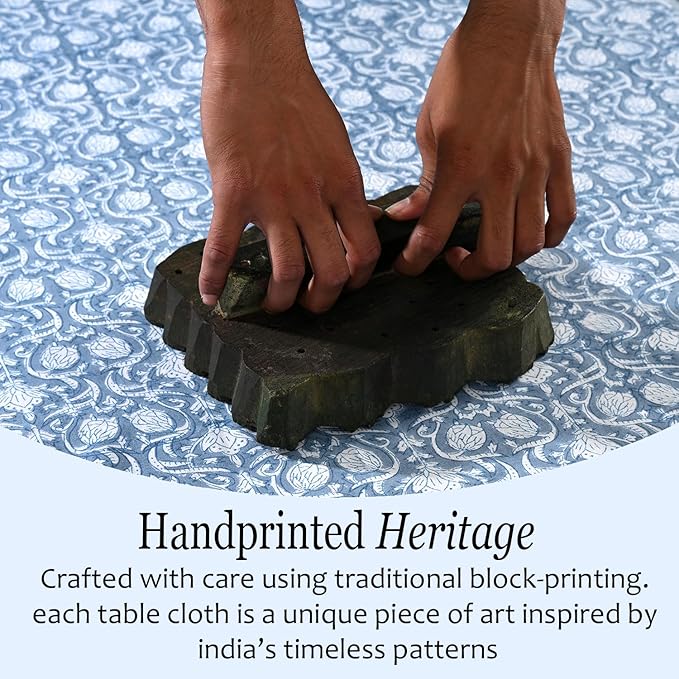 CPC Azure Regal Tablecloth 100% Cotton 70x108 Inch Indian Block Print Rectangle Table Cover, Table Cloth for Gifting in Weddings, Halloween, Fall, Christmas, Thanksgiving