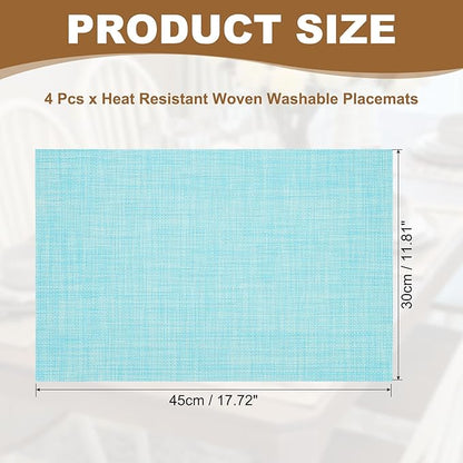 uxcell Faux Linen Placemats, 12x18 Inch Heat Resistant Place Mats Machine Washable Non-Slip Cloth Placemats for Dining Table Kitchen Indoor Outdoor Home Decoration(Blue,4Pcs)