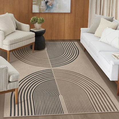 Easy Jute Indoor Outdoor 5x7 Rug, Washable Modern Rainbow Rugs for Living Room, Non-Slip Boho Farmhouse Bedroom Rug Neutral Abstract Floor Carpet for Patio Dining Room Nursery