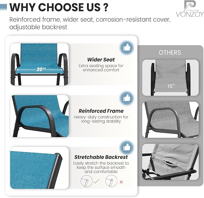 Patio Dining Chairs Set of 6, Stackable Dining Chairs High Back, Breathable - Image 5