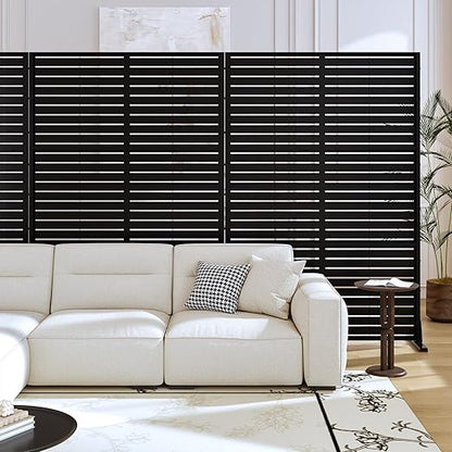 Casaphoria Metal Privacy Screen Outdoor, 72" H x 47" W Freestanding Decorative Privacy Screen for Patio Deck Balcony Garden with Stable Base, Black-Louvered