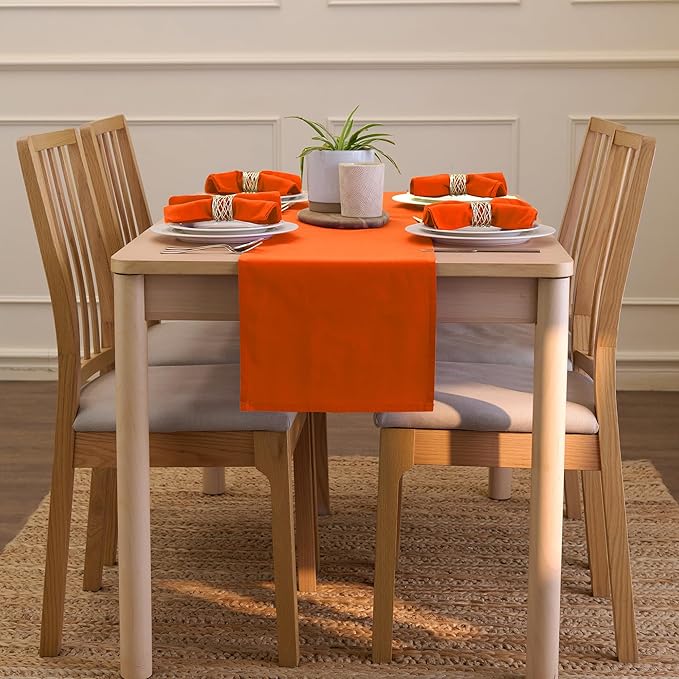 Encasa XO Table Runner 13"x104" Long | Cotton Canvas Fabric | Orange Solid Color | Machine Washable & Durable