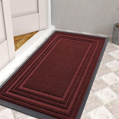 Buganda Front Door Mat Indoor Outdoor Entrance, Non-Slip Natural Rubber Doormats, Easy Clean, Low Profile, Dirt Trapper Entryway Floor Mats for Outside, Garages and Patios, 47x32, Wine Red