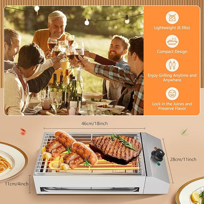 1800W Electric Griddle Flat Top Grill Hot Plate BBQ, Commercial and Home use Stainless Steel Barbecue Griddle Smokeless Cooking Barbecue with Adjustable Temperature for Indoor/Outdoor, Camping