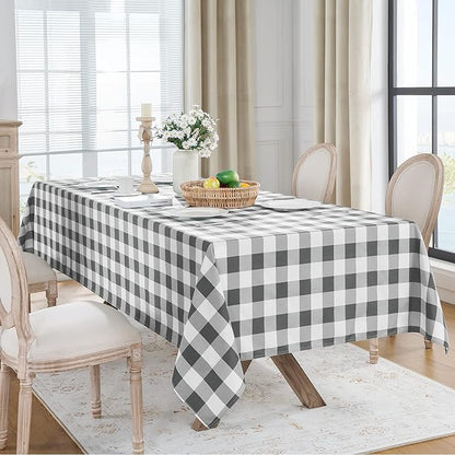 Softalker Gingham Checkered Tablecloth Square - Outdoor Waterproof Buffalo Plaid Table Cloth, Stain Resistant Washable Table Cover for Picnic, Camping, Dining - Grey and White, 54 x 54 Inch