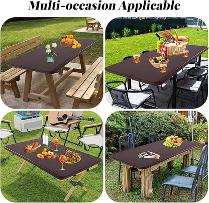 LURKA Rectangle PU Leather Table Cover/Tablecloth with Elastic Fitted Edge – Waterproof, Oil-Proof, Scratch-Resistant, Wipeable Protector for Dining, Kitchen, Outdoor Picnic, Party (Coffee, 6FT)