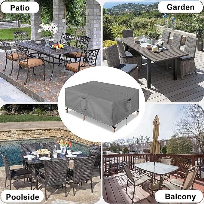 OutdoorLines Outdoor Waterproof Patio Table Furniture Set Covers - Rectangle Couch Sectional Cover Outside Weatherproof Patio Furniture Covering for Deck, Lawn and Backyard 126"L x 63"W x 28"H, Grey