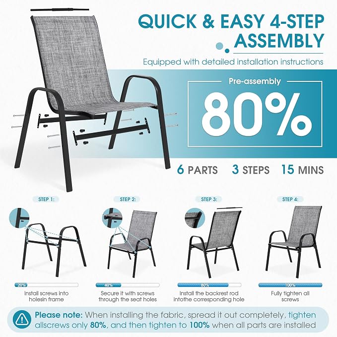 24.4" Outdoor Patio Stackable Chairs Set of 4, Outside Furniture - Image 7
