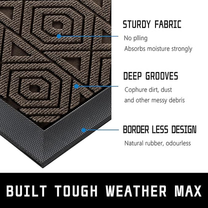 Yimobra Door Mat, Outdoor Indoor Entrance Welcome Mat, Heavy Entry Front Door Mat, Stain & Fade Resistant, Low Profile, Sturdy Rubber, Easy Clean Patio Floor Mat, Waterproof, 47 x 32, Brown