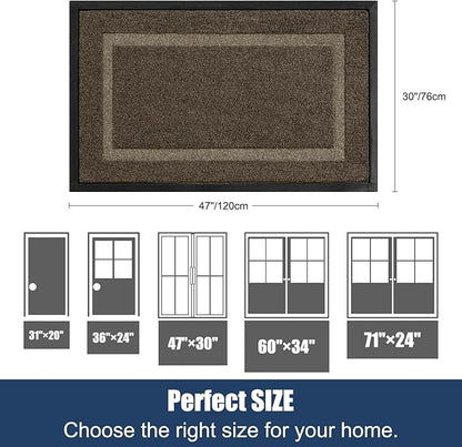 Large Front Door Mat Outside Entrance Indoor Doormat, 47" x 30" Outdoor Mats For Patio Waterproof, Outdoor Door Mats For Outside Entry, Indoor Rugs for Entryway, Sturdy Natural Rubber Entry Mat, Begie