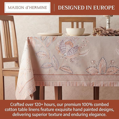 Maison d' Hermine Premium Table Cloth Rectangle Table 100% Combed Cotton 120 x 70 Inches Tablecloth Reusable Decorative for Dining Room, Farmhouse, Home, Party, Festive & Wedding - Society Florals